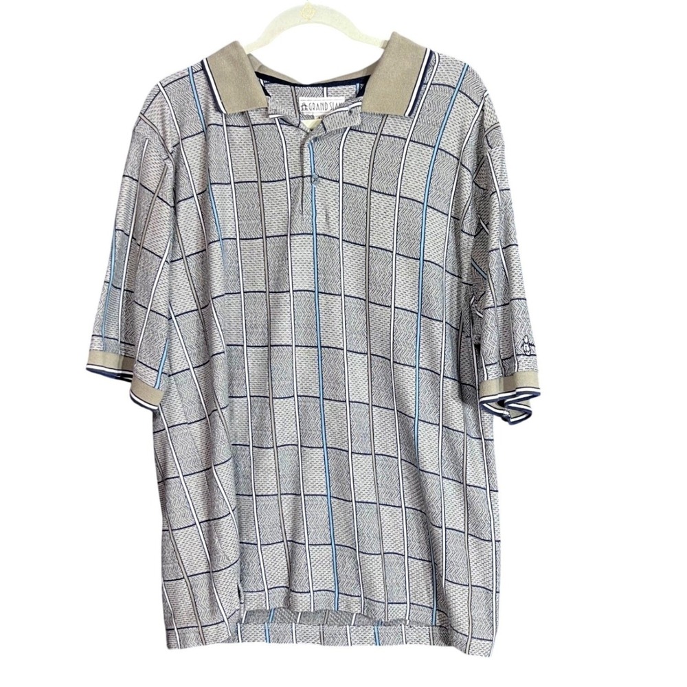 Vintage Grand Slam Mens Size XL Polo Shirt Plaid Golf Casual Short Sleeve Casual - Picture 2 of 12